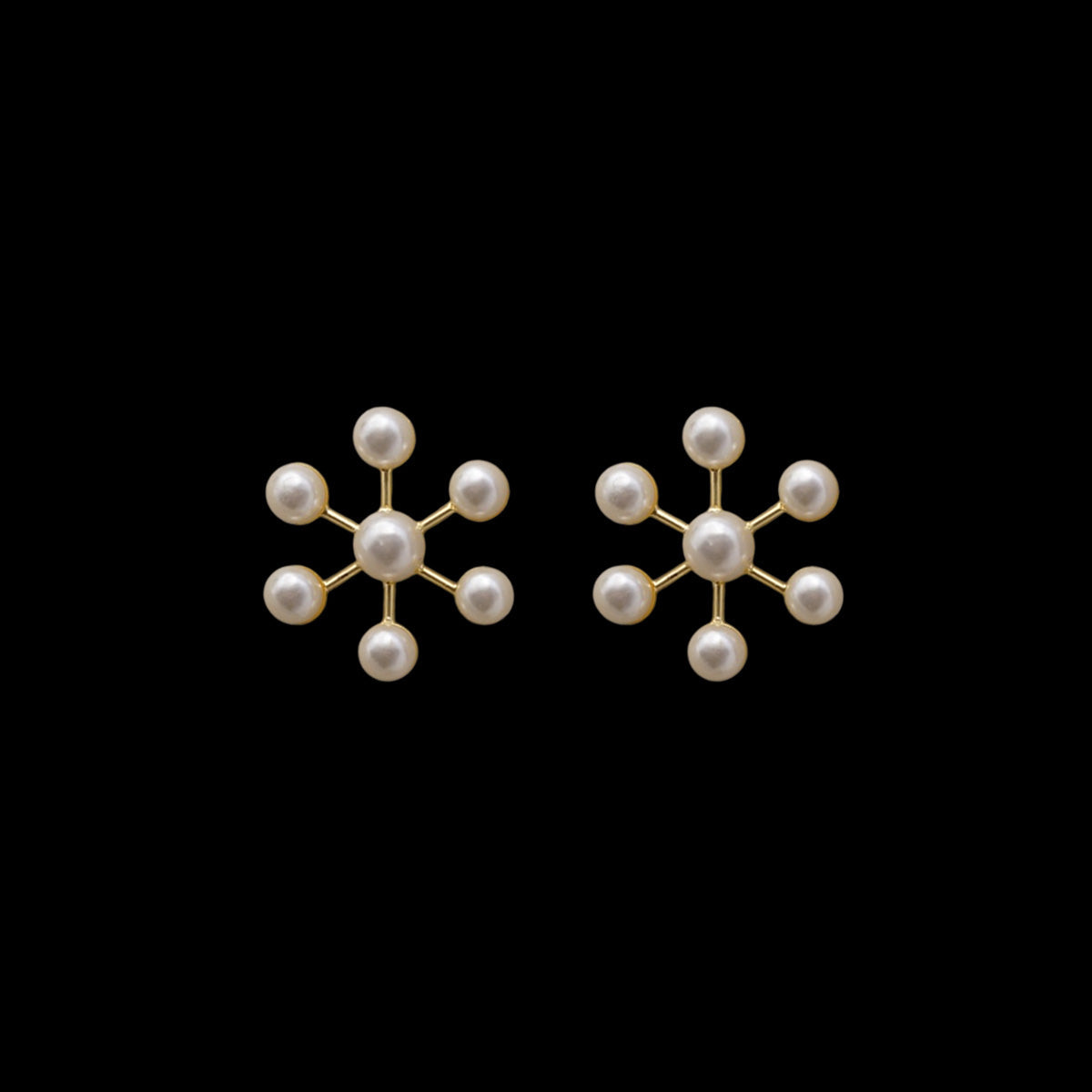 A pair of earrings with decorative geometric arrangement of pearls