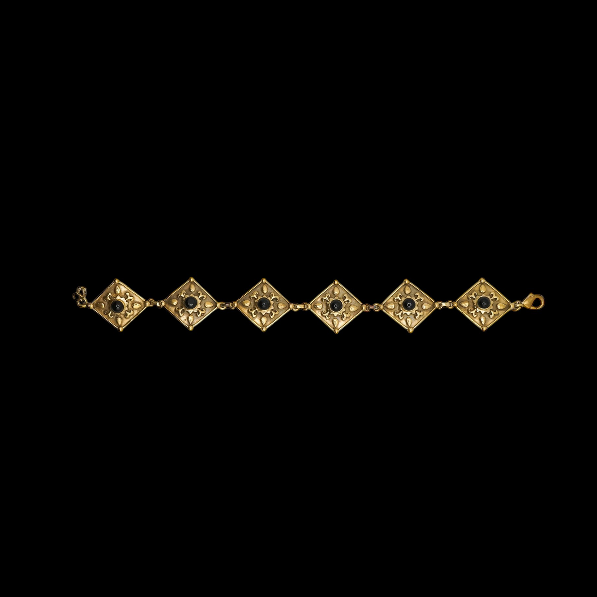Antique golden brass bracelet with black onyx renaissance style