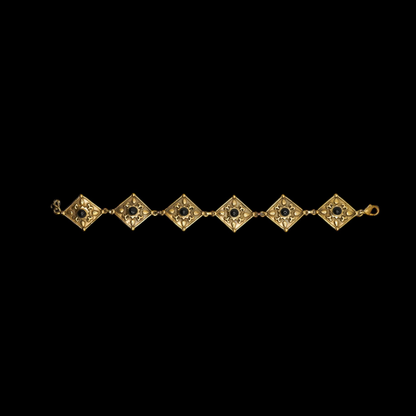 Antique golden brass bracelet with black onyx renaissance style