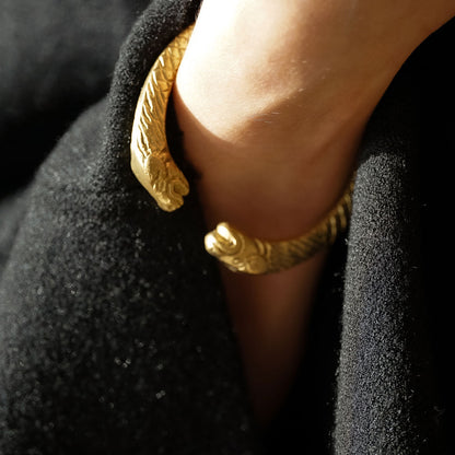 Pure brass bangle with a snake pattern and lion's face indian style