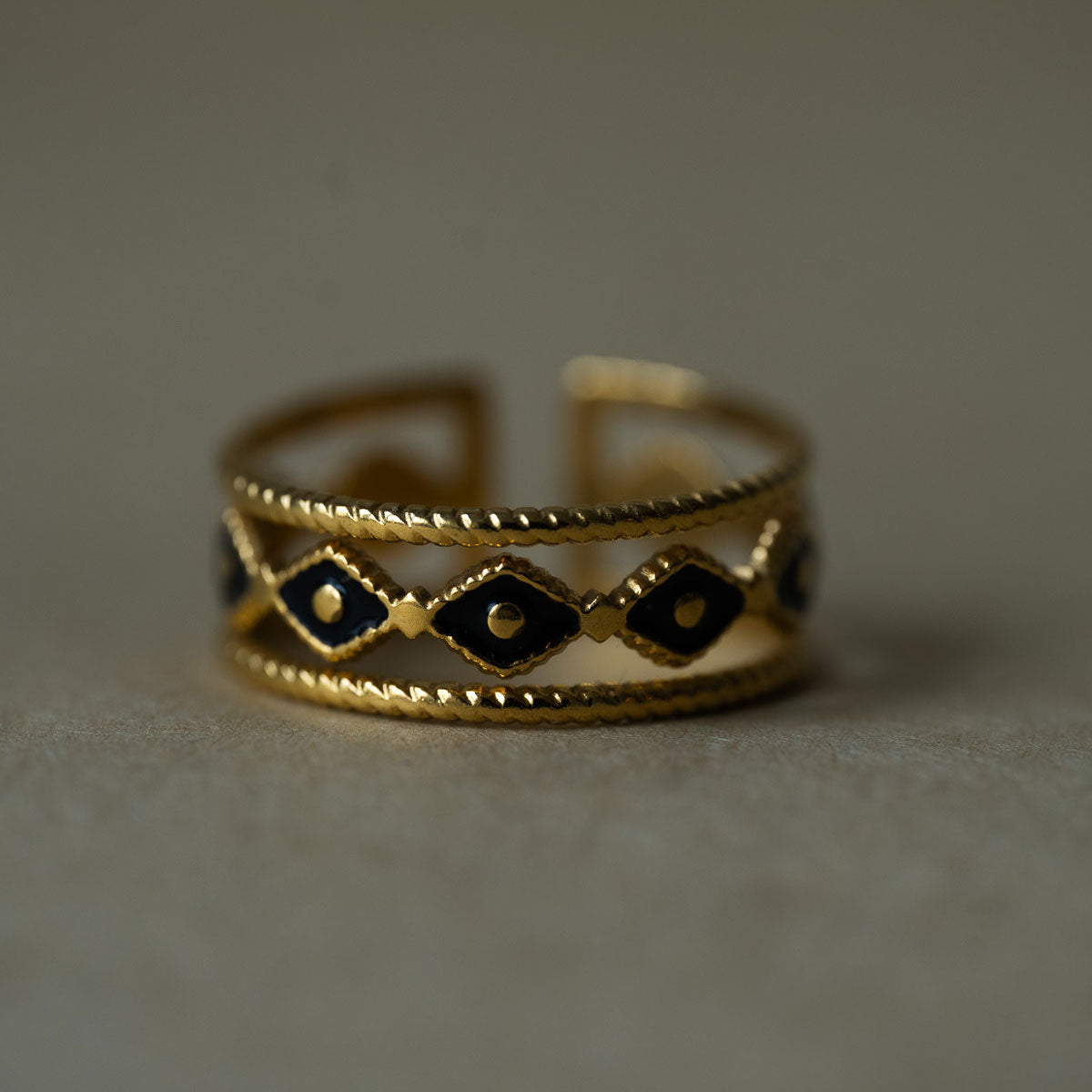 Gold plated ring with black enamel