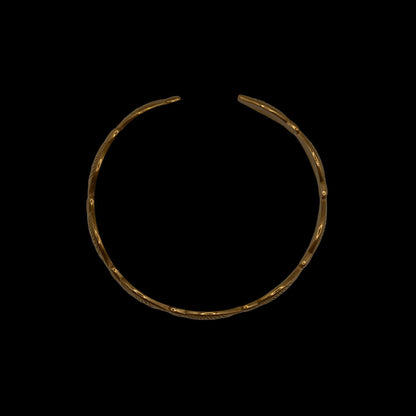 Side view of gold plated fish shaped bracelet