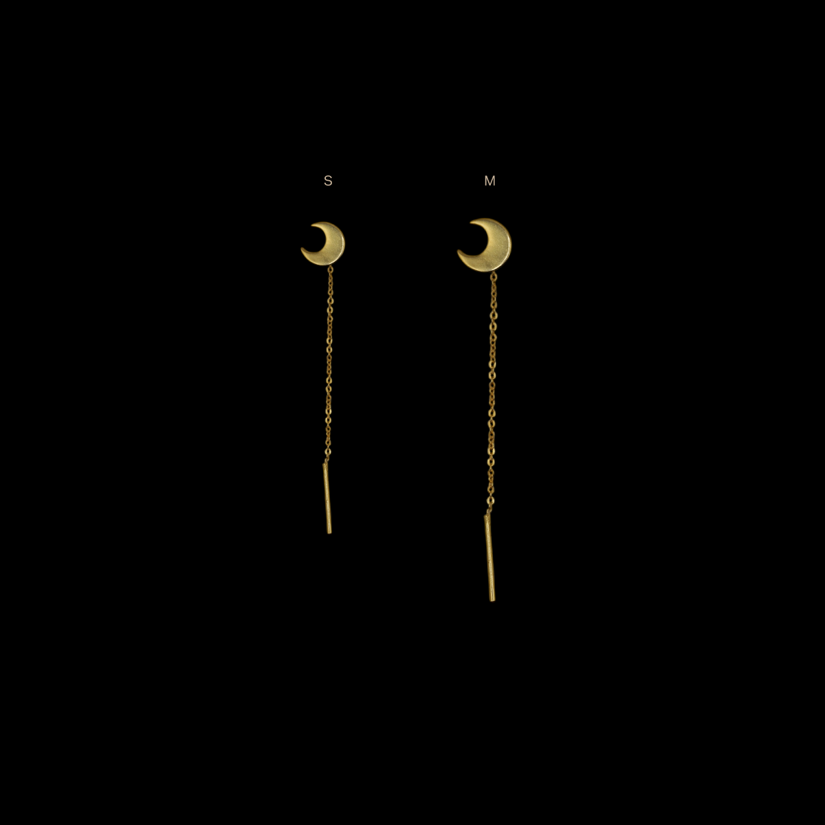 Threader earrings in 925 silver crescent shaped in small and medium size